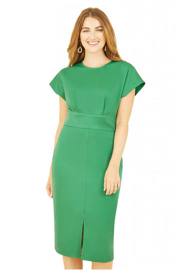 Green Scuba Kimono Sleeve Fitted Dress Yumi